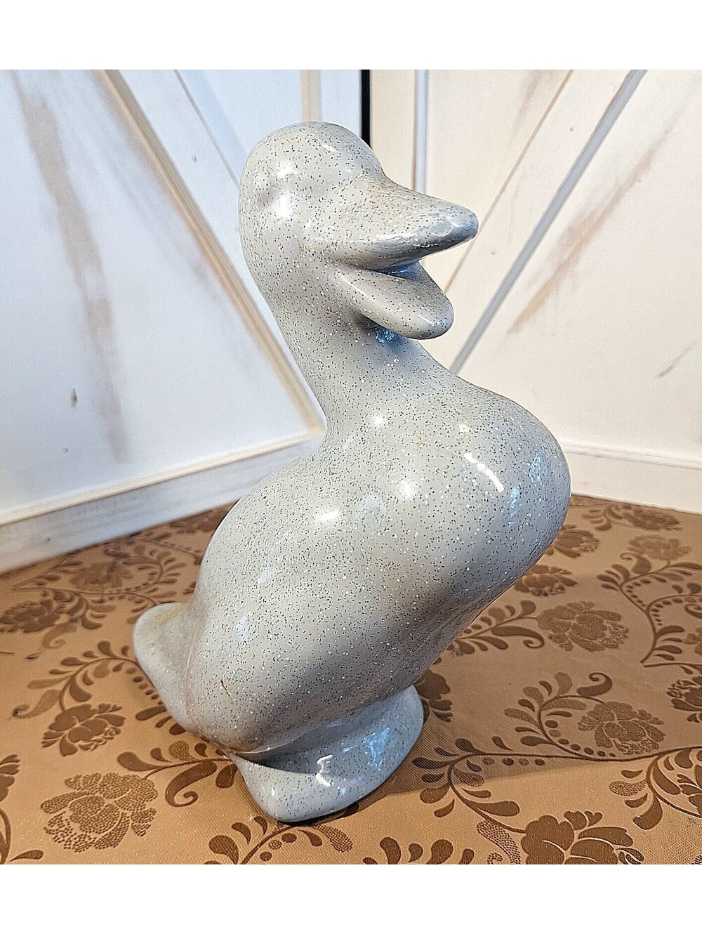 VTG Speckled Blue/Gray Ceramic Duck Goose Figurine Country Farmhouse Decor